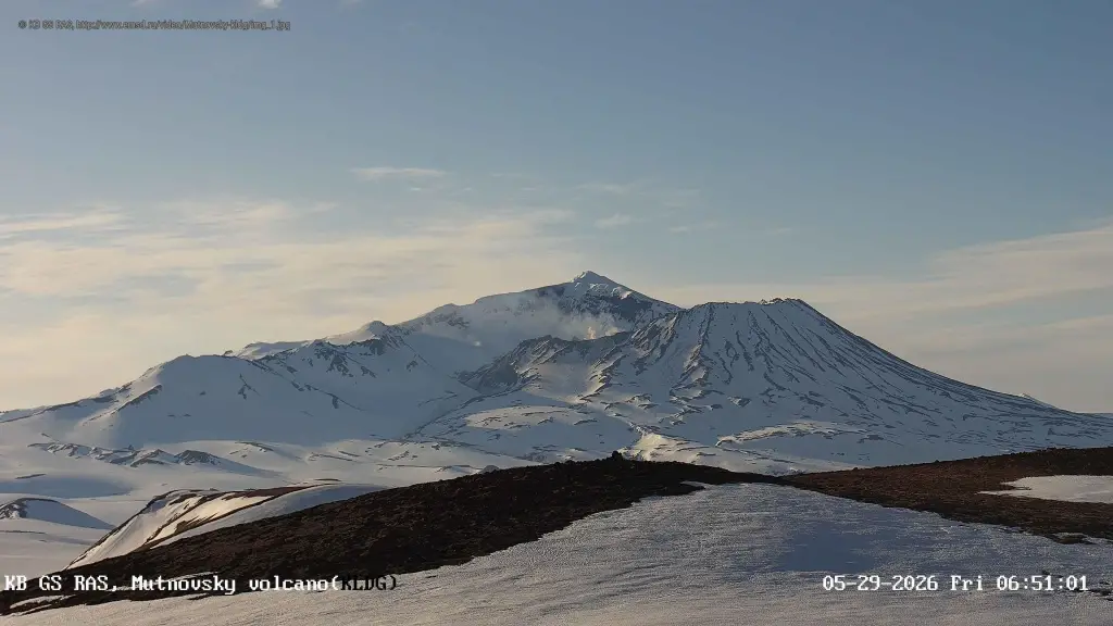 View of Mutnovsky Volcano from the caldera of Gorely Volcano, May 2026
