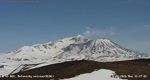 View of Mutnovsky Volcano from the caldera of Gorely Volcano.