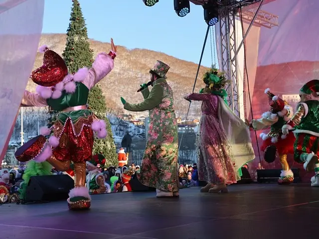 The main Christmas tree of Petropavlovsk-Kamchatsky sparkled with New Year's lights